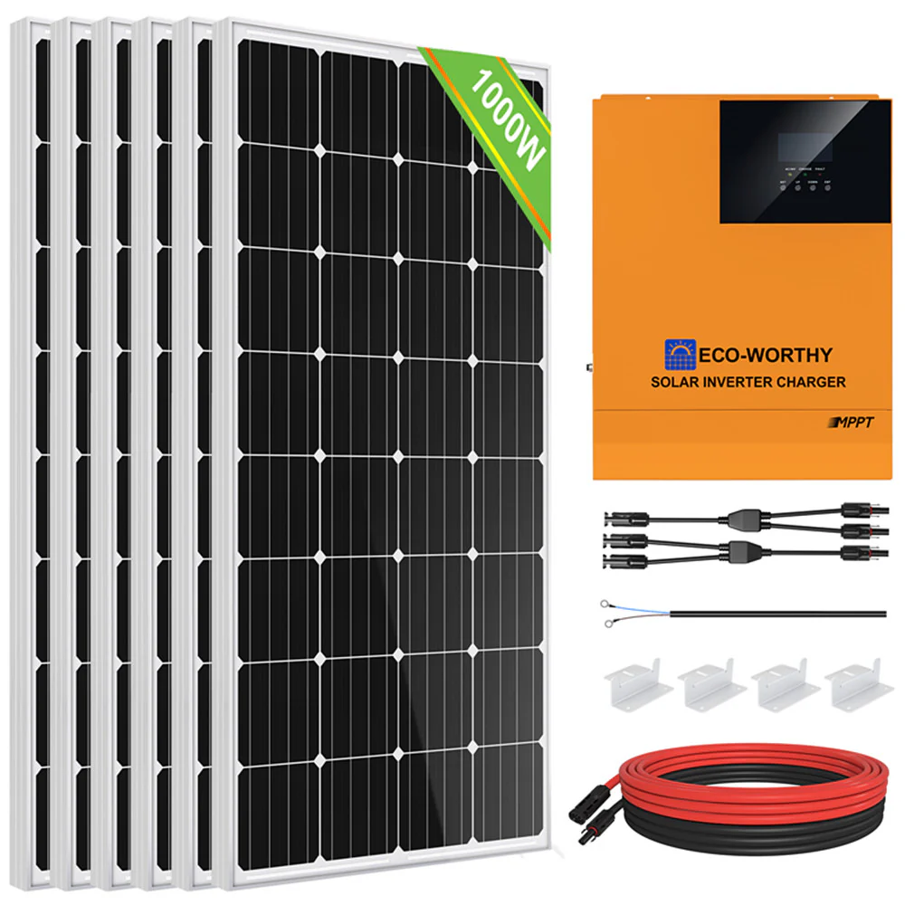 1000Wp 24V (6x170Wp) Komplettset MPPT Solaranlage mit 2,4kWh Lithium Speicher+3kW Wechselrichter - Image 3