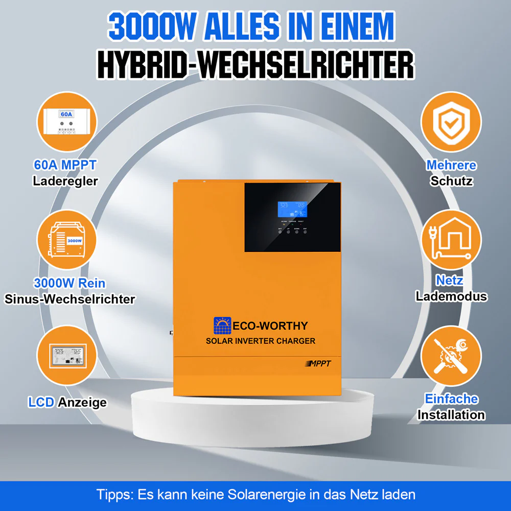1000Wp 24V (6x170Wp) Komplettset MPPT Solaranlage mit 2,4kWh Lithium Speicher+3kW Wechselrichter - Image 6