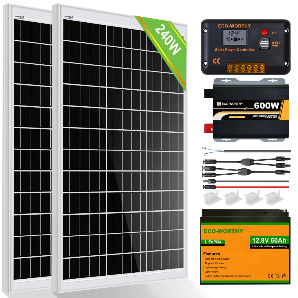 120Wp 240Wp 12V Komplettset Solaranlage mit 0,6kWh Lithium Speicher+600W Wechselrichter - Image 4