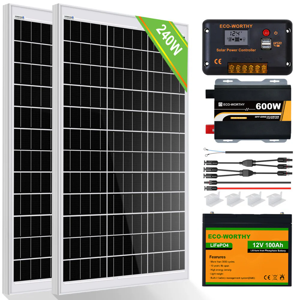120Wp 240Wp 12V Komplettset Solaranlage mit 0,6kWh Lithium Speicher+600W Wechselrichter - Image 5
