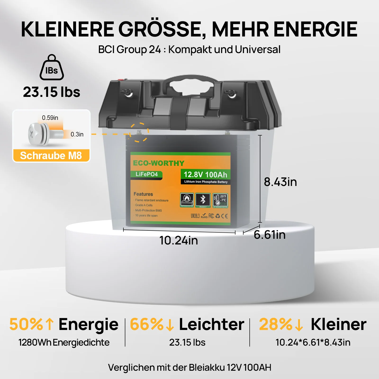 Eco-Worthy 12V 100Ah LiFePO4 Lithium batterie mit Bluetooth und Untertemperaturschutz - Image 5