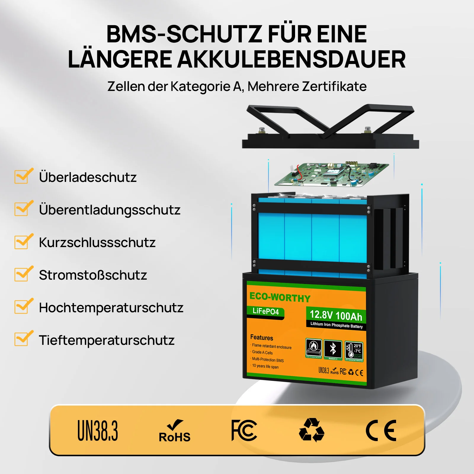 Eco-Worthy 12V 100Ah LiFePO4 Lithium batterie mit Bluetooth und Untertemperaturschutz - Image 6