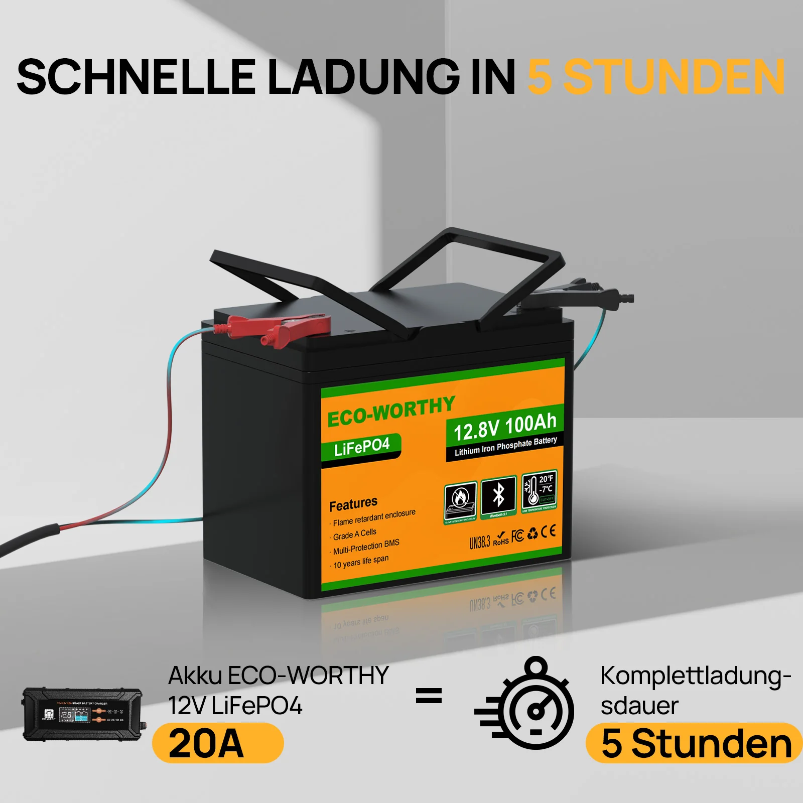 Eco-Worthy 12V 100Ah LiFePO4 Lithium batterie mit Bluetooth und Untertemperaturschutz - Image 9