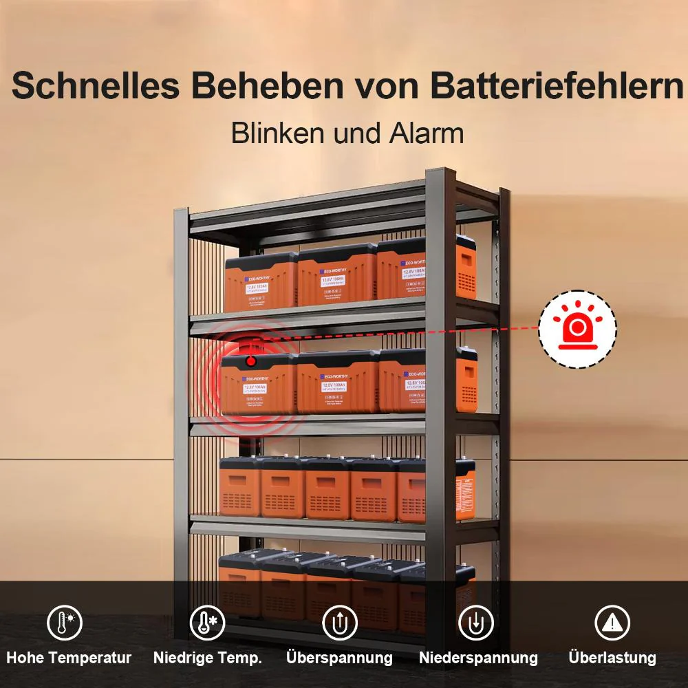 Eco-Worthy Schutz-Serie 12V 100Ah LiFePO4 Lithium Batterie—Bluetooth und Untertemperaturschutz—LED-Statusleuchte - Image 4