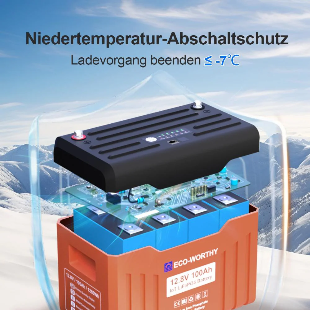 Eco-Worthy Schutz-Serie 12V 100Ah LiFePO4 Lithium Batterie—Bluetooth und Untertemperaturschutz—LED-Statusleuchte - Image 5