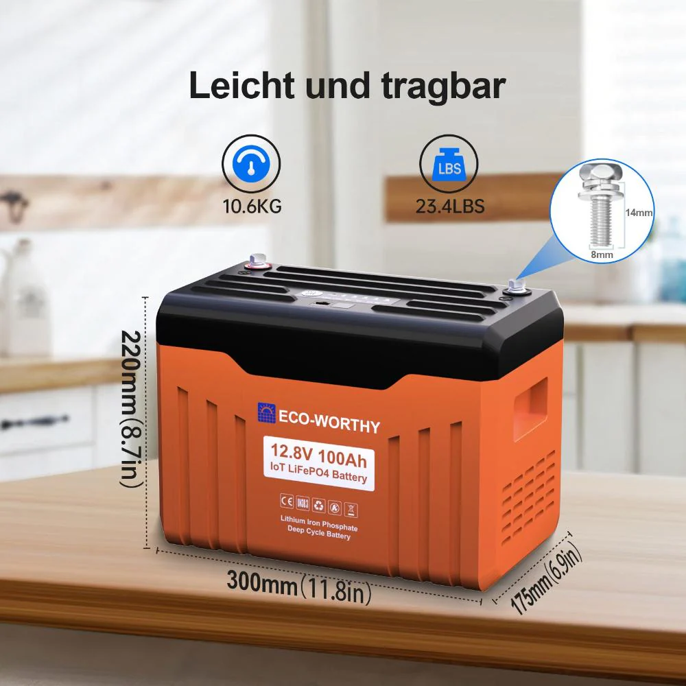 Eco-Worthy Schutz-Serie 12V 100Ah LiFePO4 Lithium Batterie—Bluetooth und Untertemperaturschutz—LED-Statusleuchte - Image 7