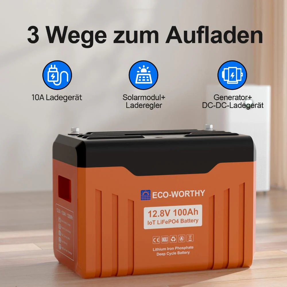 Eco-Worthy Schutz-Serie 12V 100Ah LiFePO4 Lithium Batterie—Bluetooth und Untertemperaturschutz—LED-Statusleuchte - Image 8