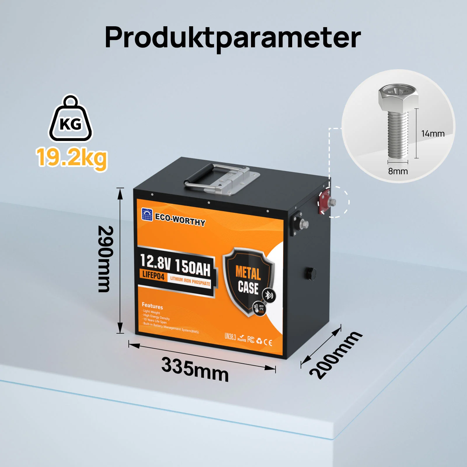 Eco-Worthy 12V 150Ah LiFePO4 Lithium Batterie—Bluetooth und Untertemperaturschutz - Image 7