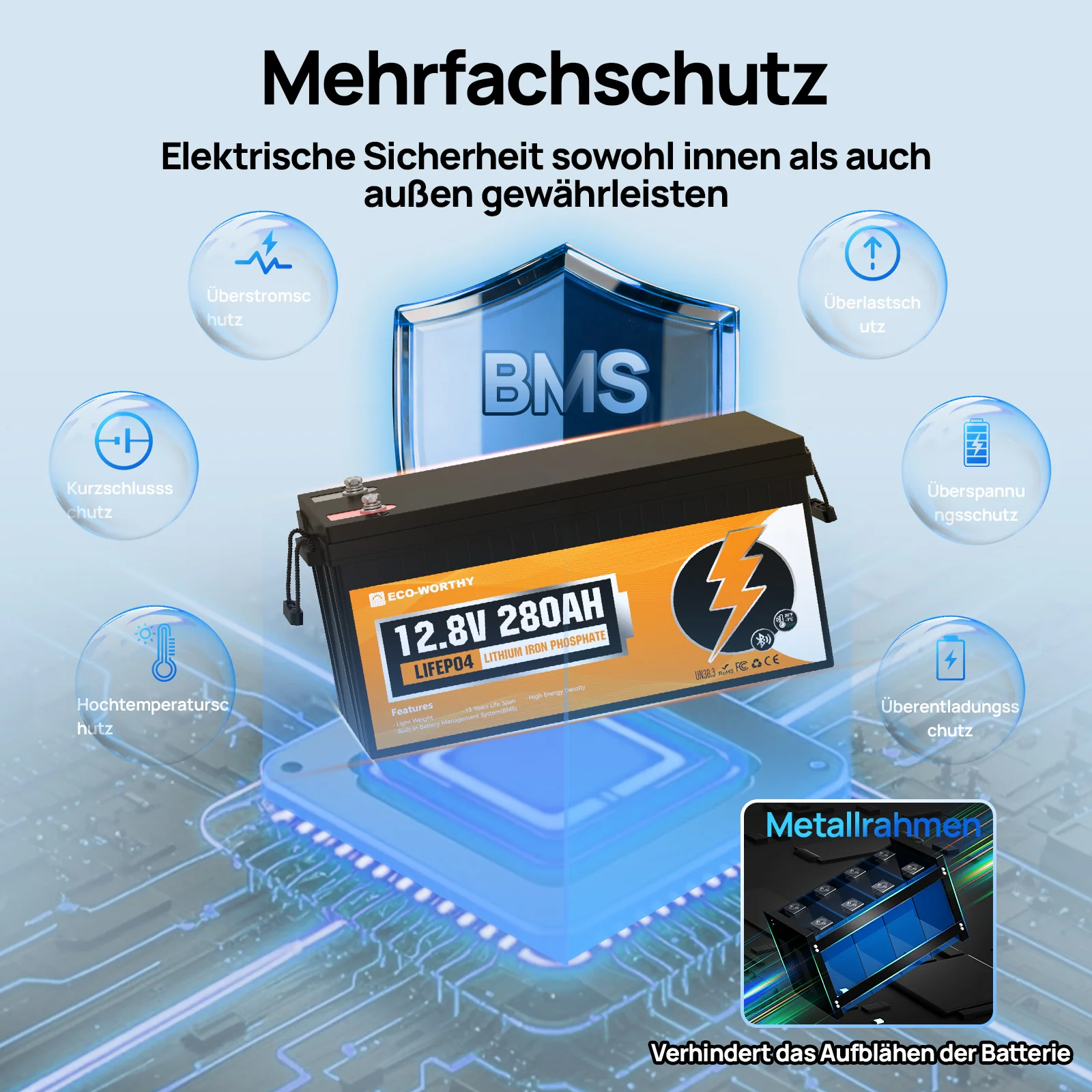 Eco-Worthy 12V 280Ah LiFePO4 Lithium Batterie mit Bluetooth und Untertemperaturschutz - Image 7