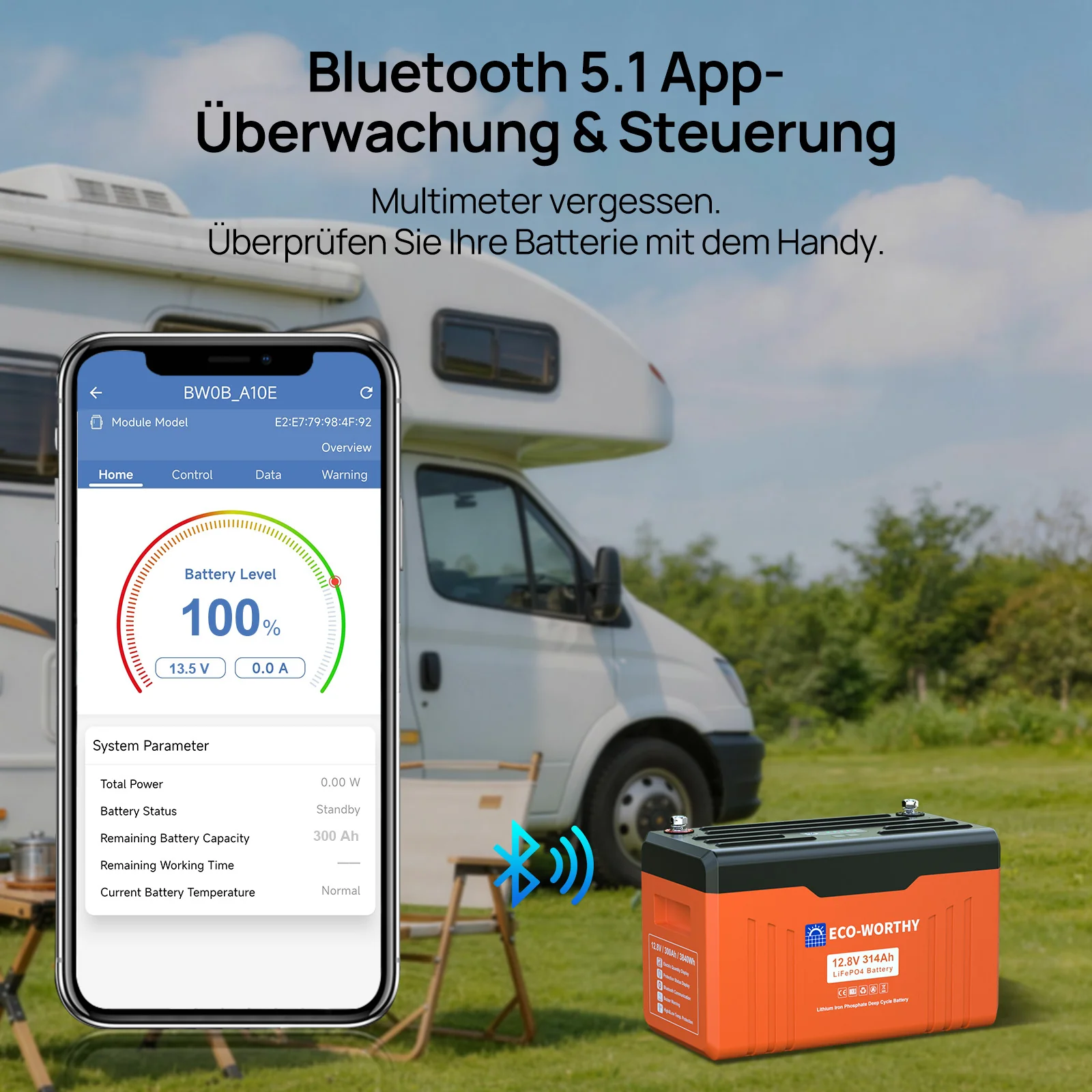 Eco-Worthy Schutz-Serie 12V 314Ah LiFePO4 Lithium Batterie—Bluetooth und Untertemperaturschutz—LED-Statusleuchte - Image 4