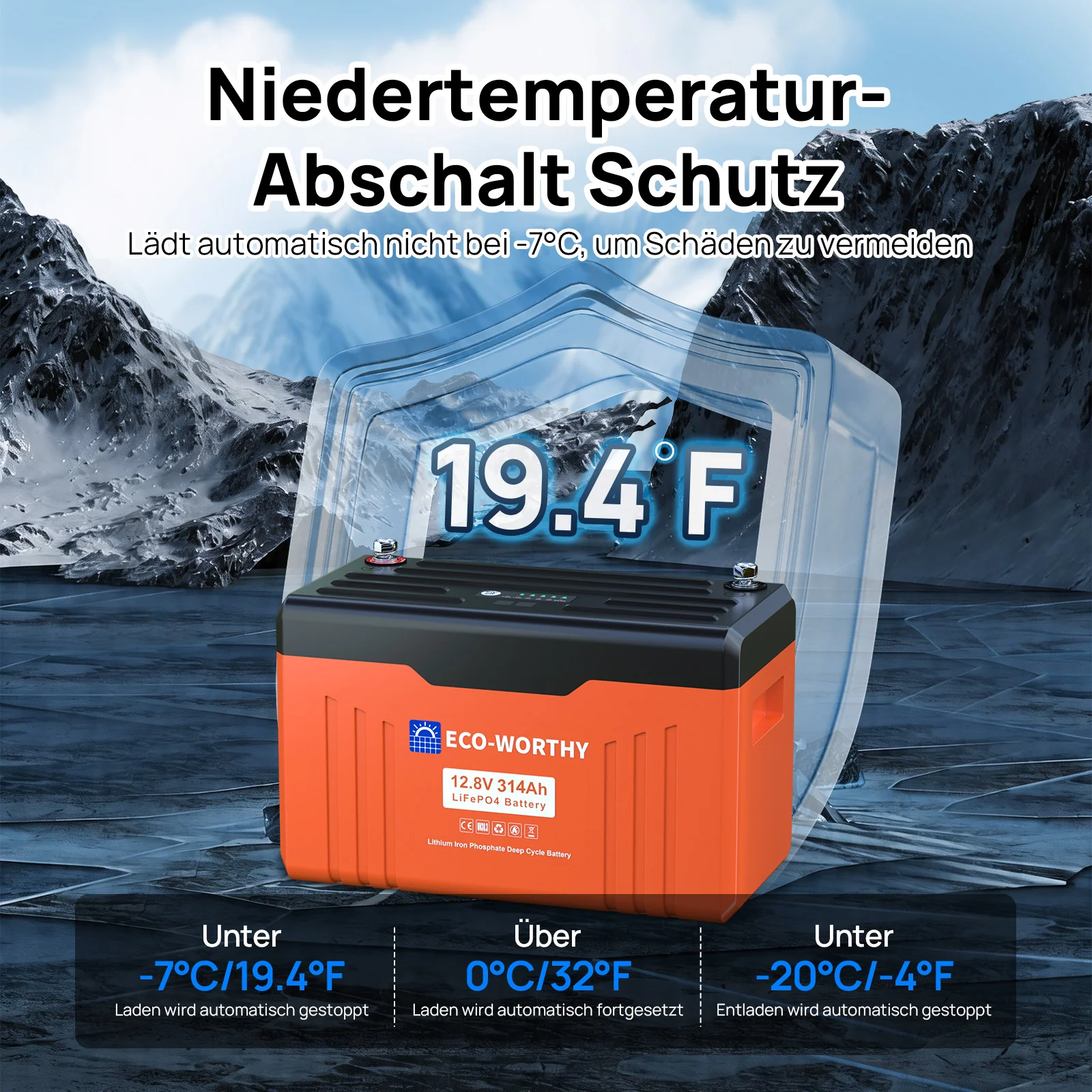 Eco-Worthy Schutz-Serie 12V 314Ah LiFePO4 Lithium Batterie—Bluetooth und Untertemperaturschutz—LED-Statusleuchte - Image 7
