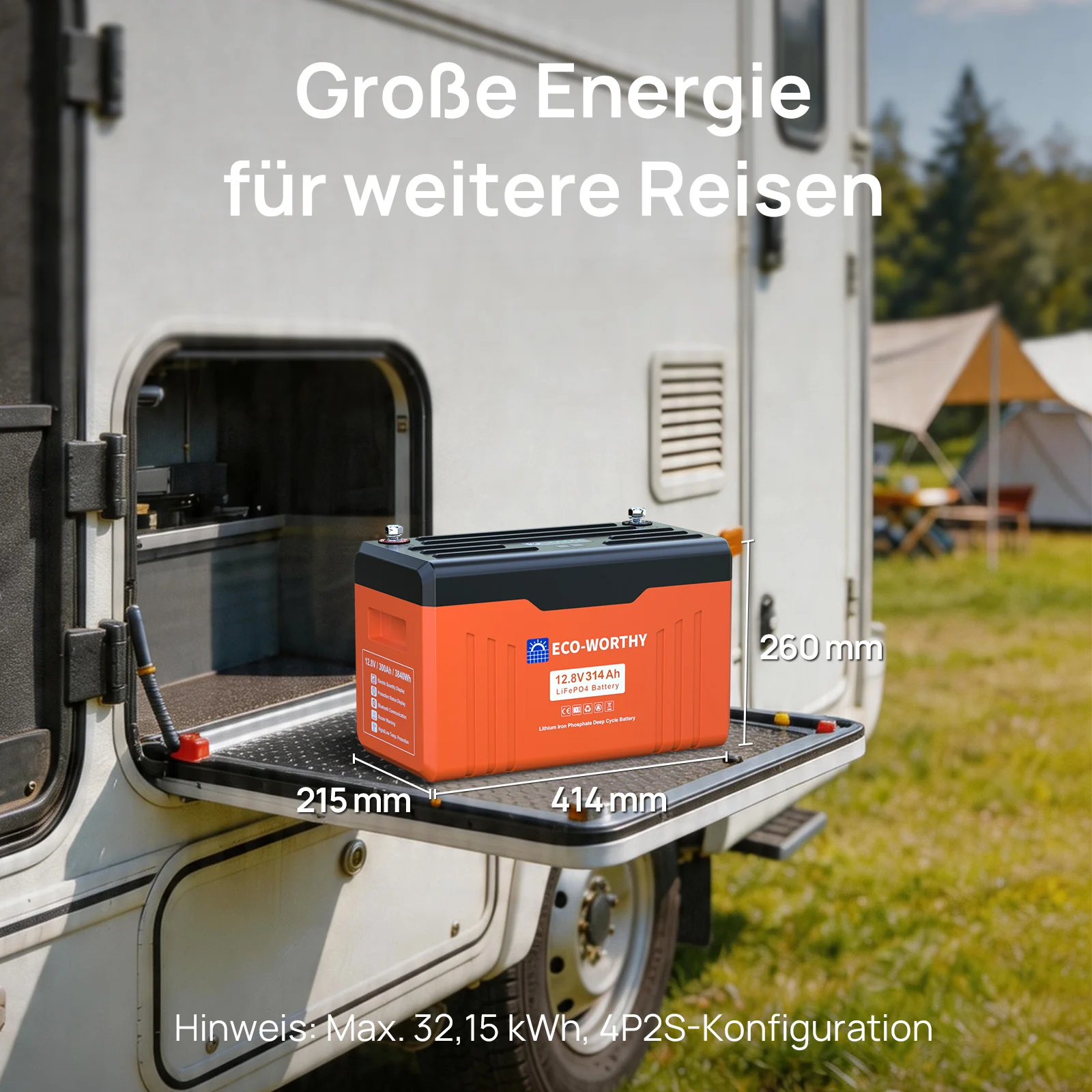 Eco-Worthy Schutz-Serie 12V 314Ah LiFePO4 Lithium Batterie—Bluetooth und Untertemperaturschutz—LED-Statusleuchte - Image 8