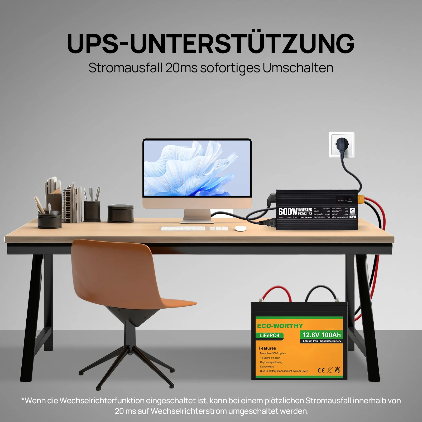 14,6V 25A LiFePO4 Ladegerät mit 600W Wechselrichter 12V bis 230V für Batterie - Image 5