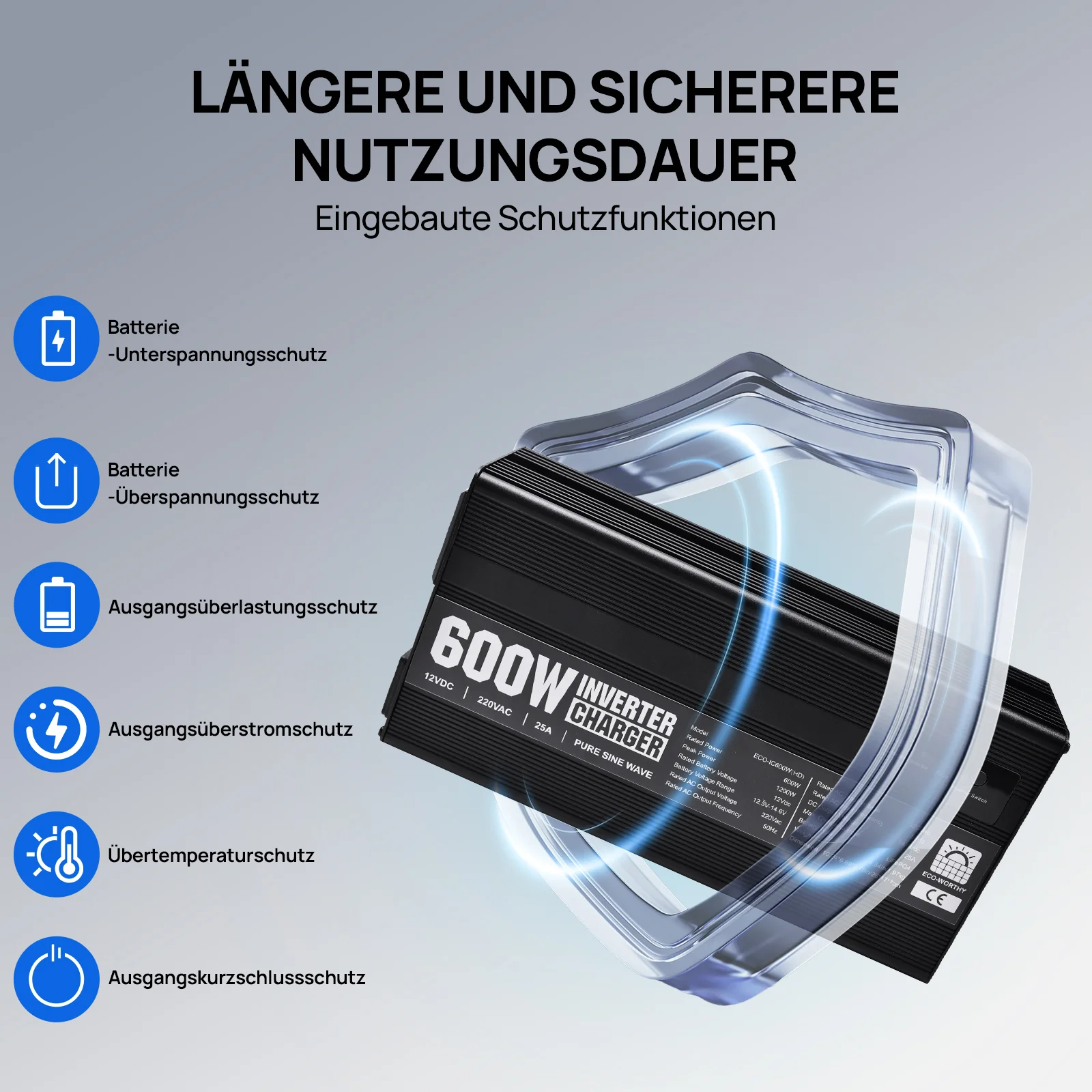 14,6V 25A LiFePO4 Ladegerät mit 600W Wechselrichter 12V bis 230V für Batterie - Image 7