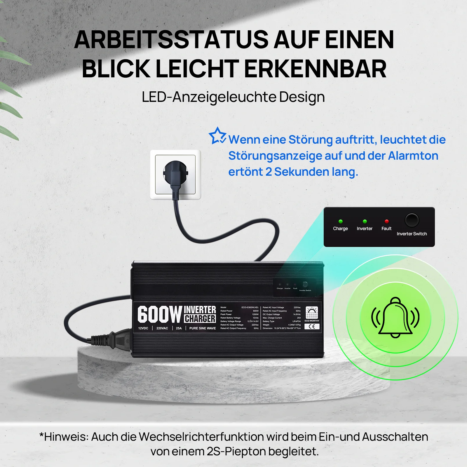 14,6V 25A LiFePO4 Ladegerät mit 600W Wechselrichter 12V bis 230V für Batterie - Image 8