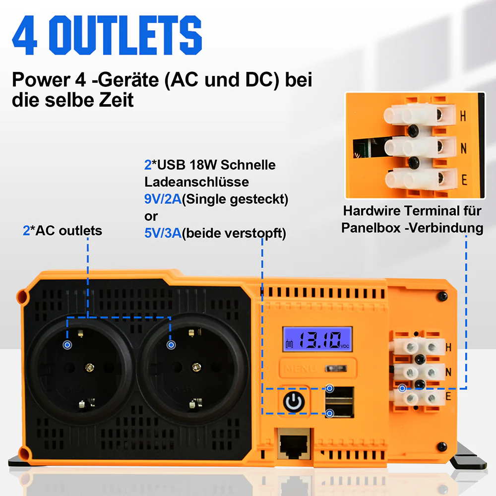2000W 12V Solar Wechselrichter Reiner Sinus DC 12V AC 230V - Image 4