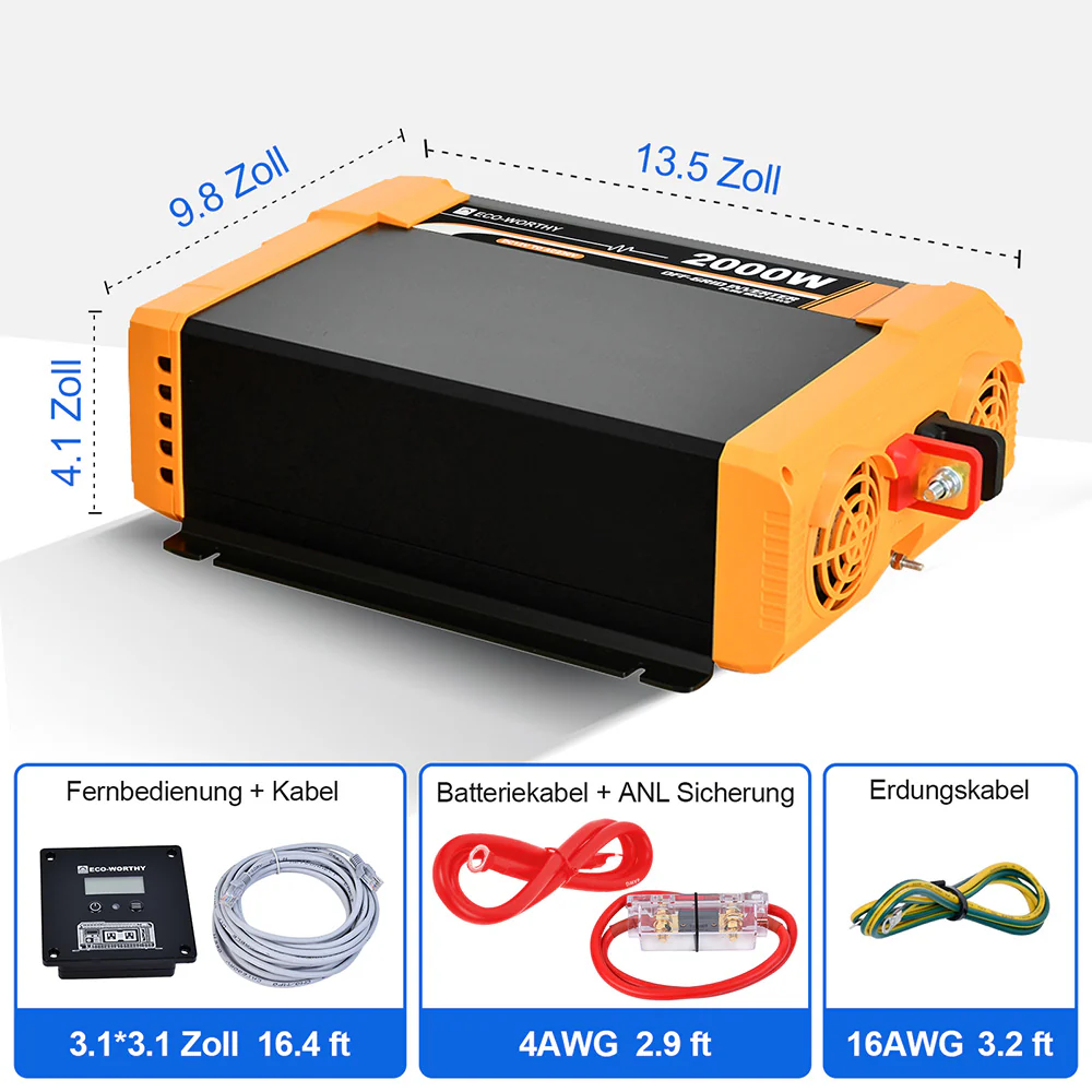 2000W 12V Solar Wechselrichter Reiner Sinus DC 12V AC 230V - Image 7