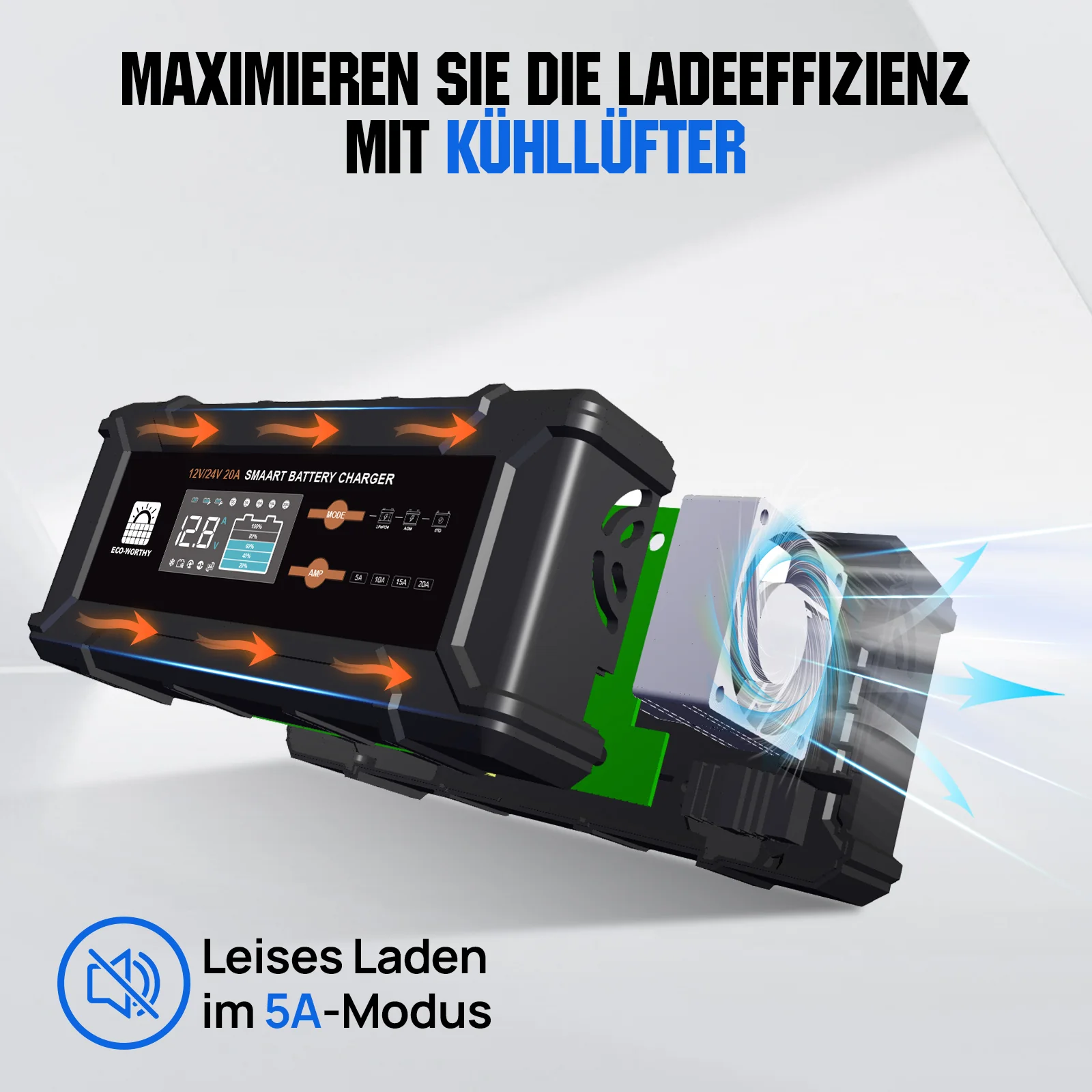 20A 12V/24V intelligentes Batterieladegerät mit LCD-Display für die meisten Batterien - Image 8