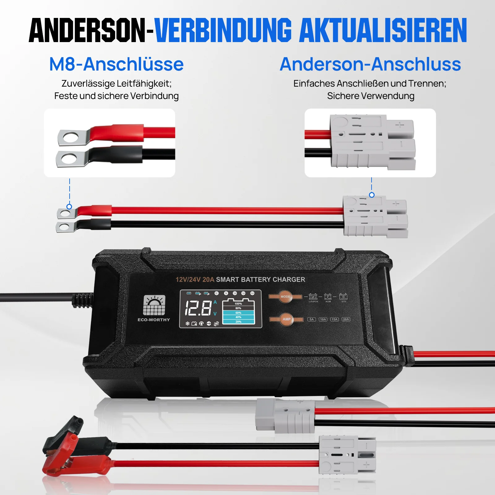 20A 12V/24V intelligentes Batterieladegerät mit LCD-Display für die meisten Batterien - Image 9