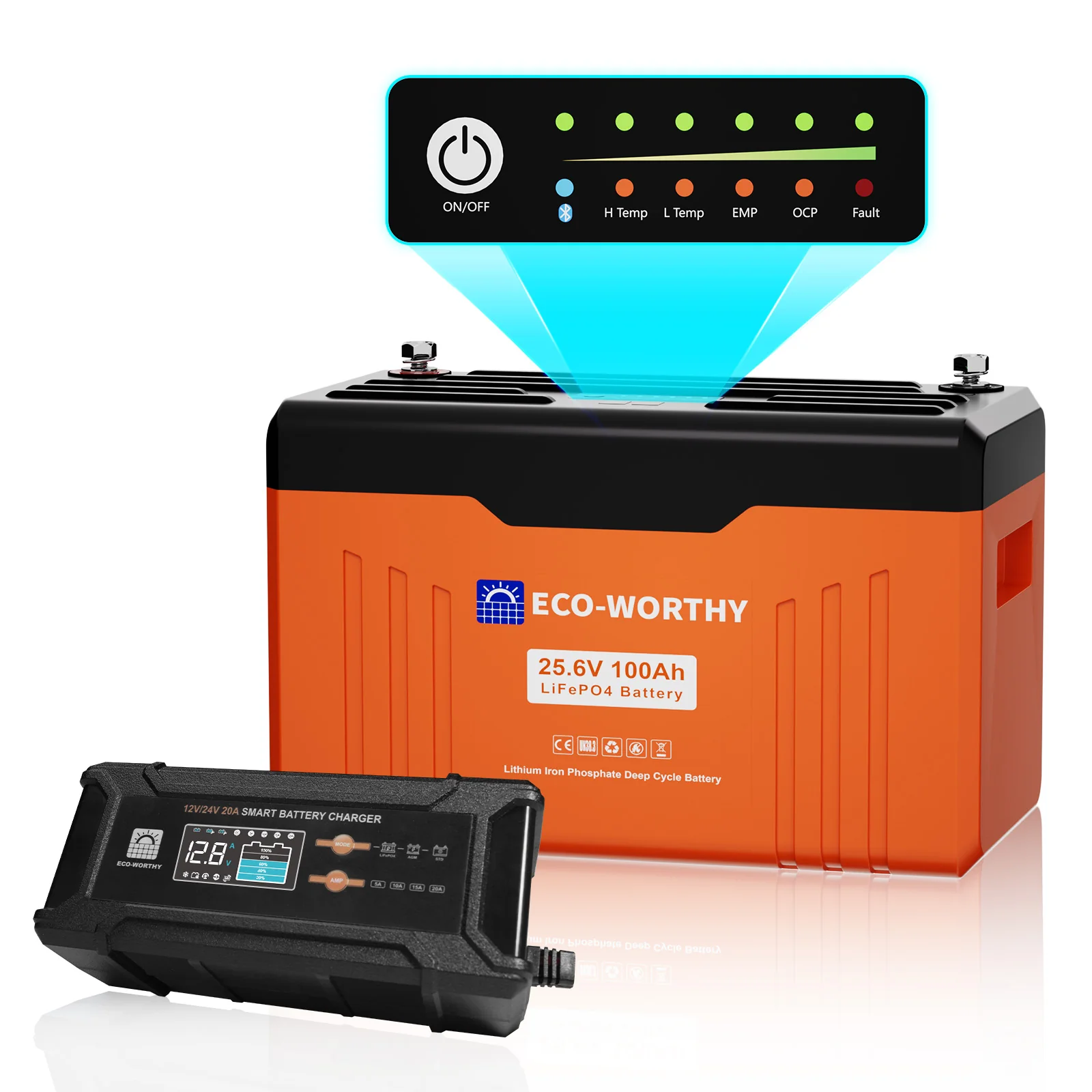 Eco-Worthy Schutz-Serie 24V 100Ah LiFePO4 Lithium Batterie—Bluetooth und Untertemperaturschutz—LED-Statusleuchte - Image 10