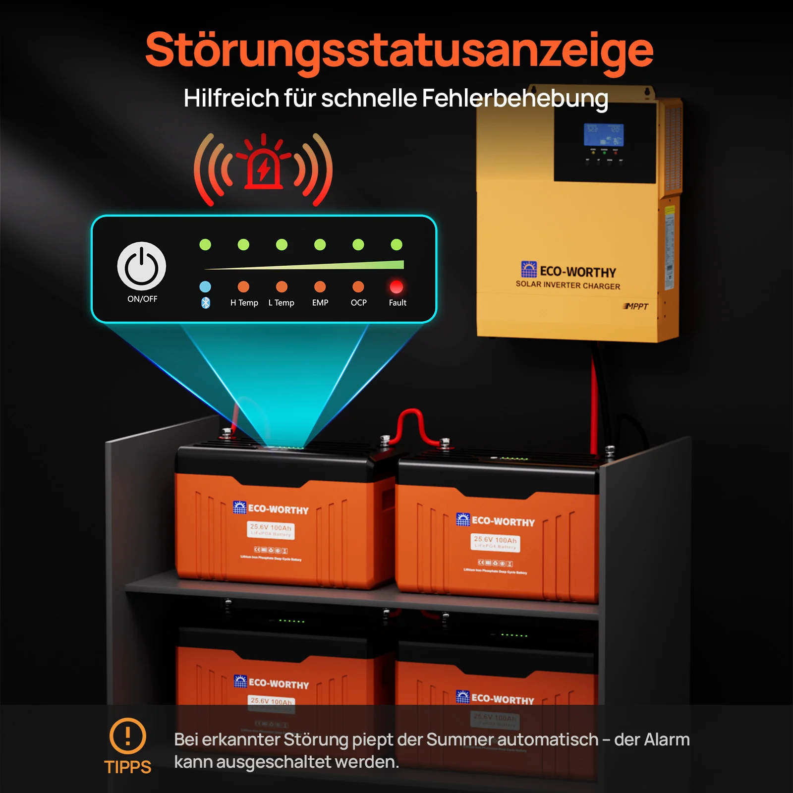 Eco-Worthy Schutz-Serie 24V 100Ah LiFePO4 Lithium Batterie—Bluetooth und Untertemperaturschutz—LED-Statusleuchte - Image 3
