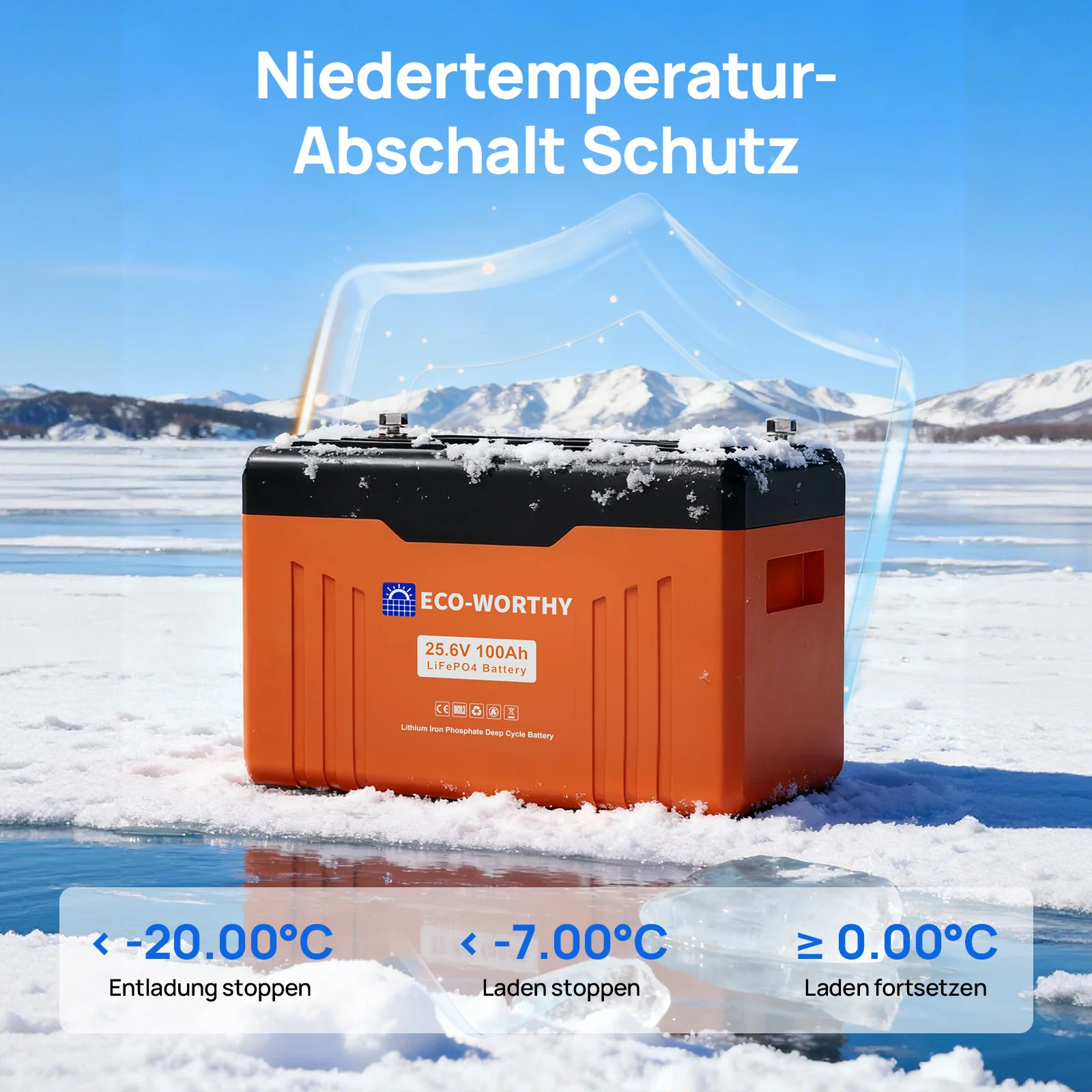 Eco-Worthy Schutz-Serie 24V 100Ah LiFePO4 Lithium Batterie—Bluetooth und Untertemperaturschutz—LED-Statusleuchte - Image 6