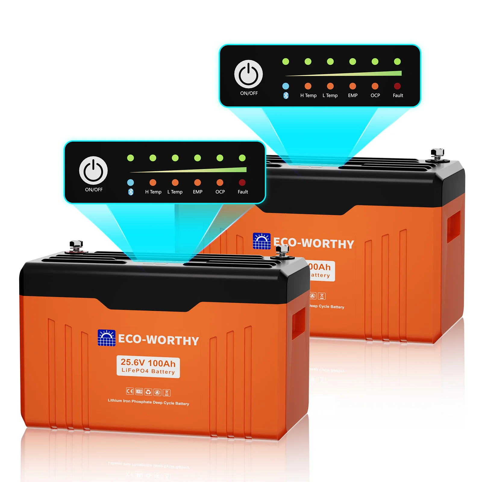 Eco-Worthy Schutz-Serie 24V 100Ah LiFePO4 Lithium Batterie—Bluetooth und Untertemperaturschutz—LED-Statusleuchte - Image 9
