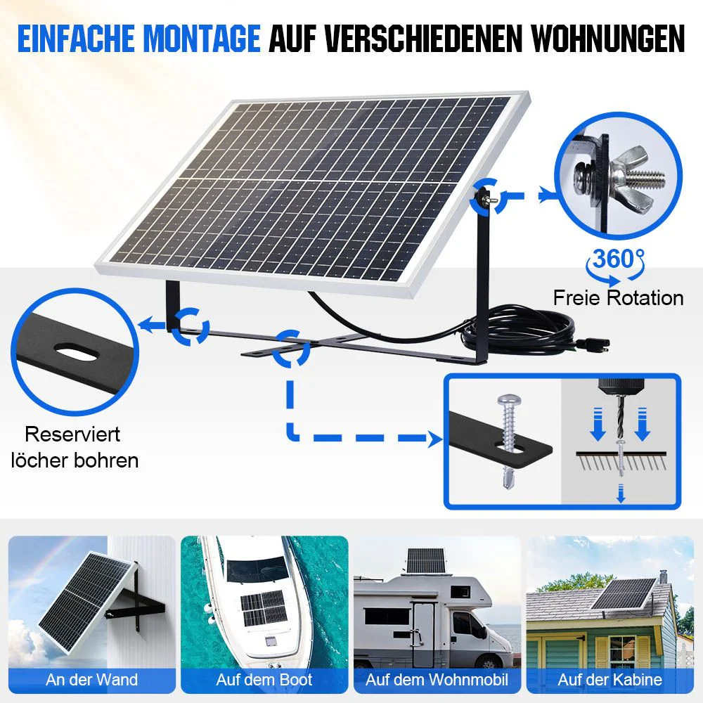 25Wp 12V Solarmodul Monokristallin Erhaltungsladegerät Kit - Image 4