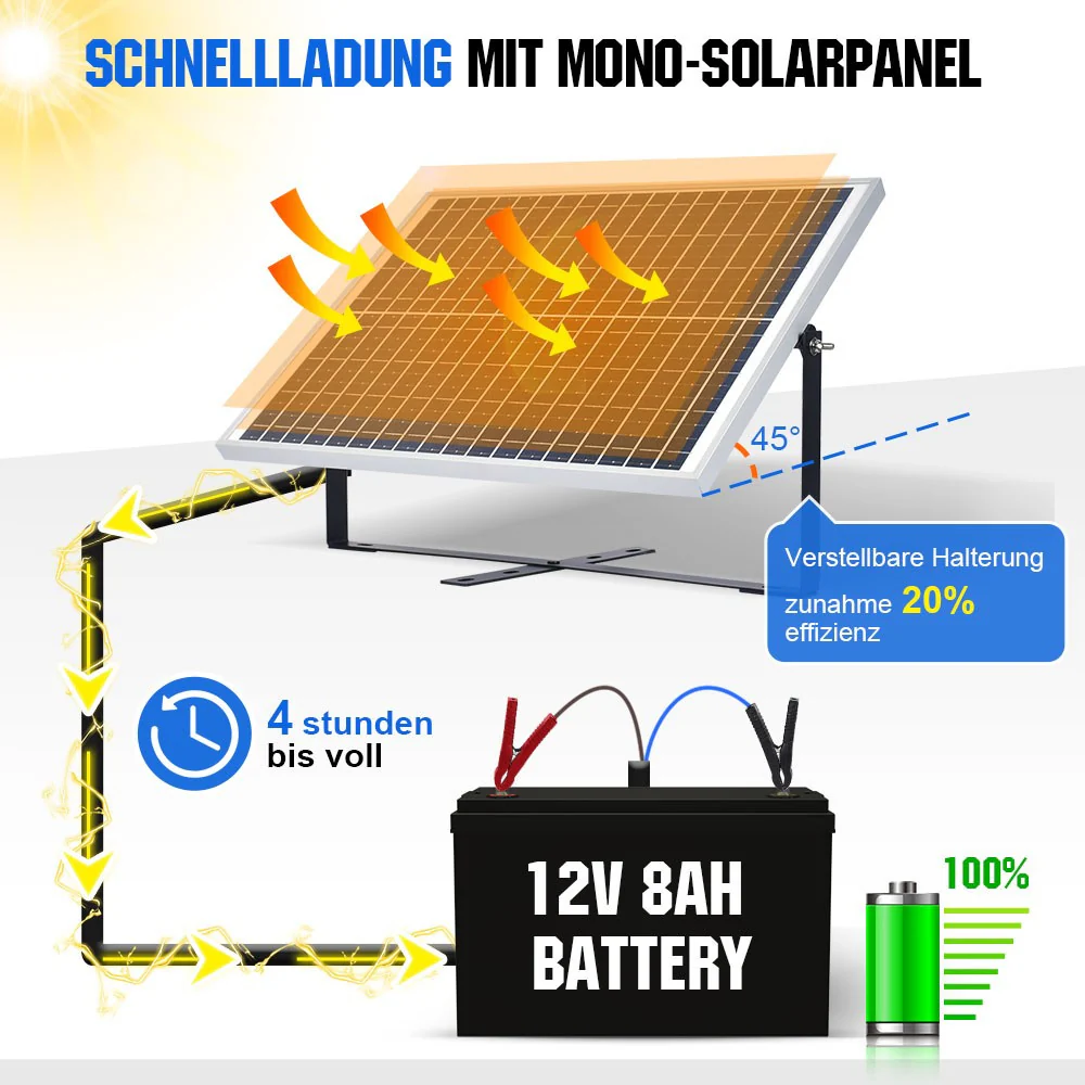 25Wp 12V Solarmodul Monokristallin Erhaltungsladegerät Kit - Image 6