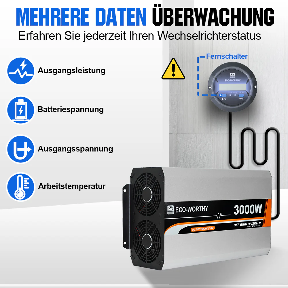 3000W 24V Solar Wechselrichter Reiner Sinus DC 24V AC 230V - Image 5