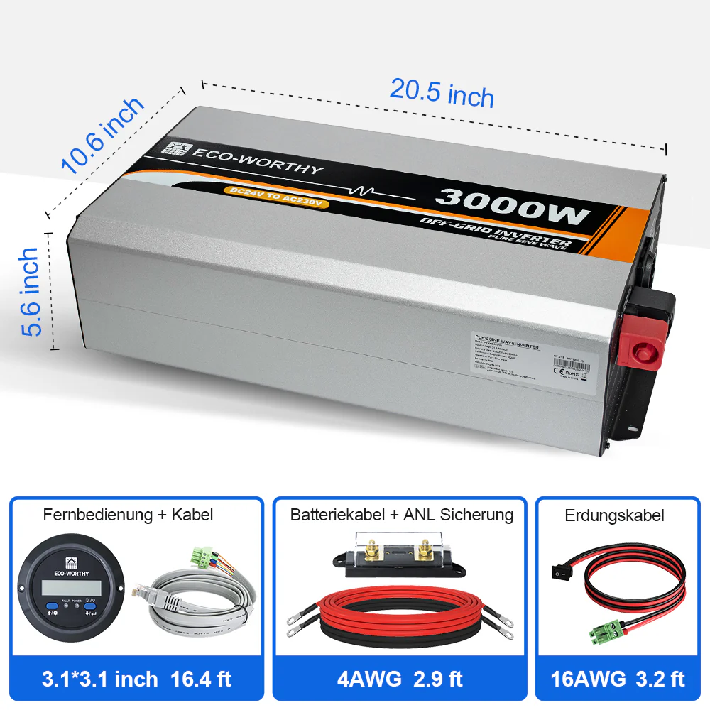 3000W 24V Solar Wechselrichter Reiner Sinus DC 24V AC 230V - Image 7