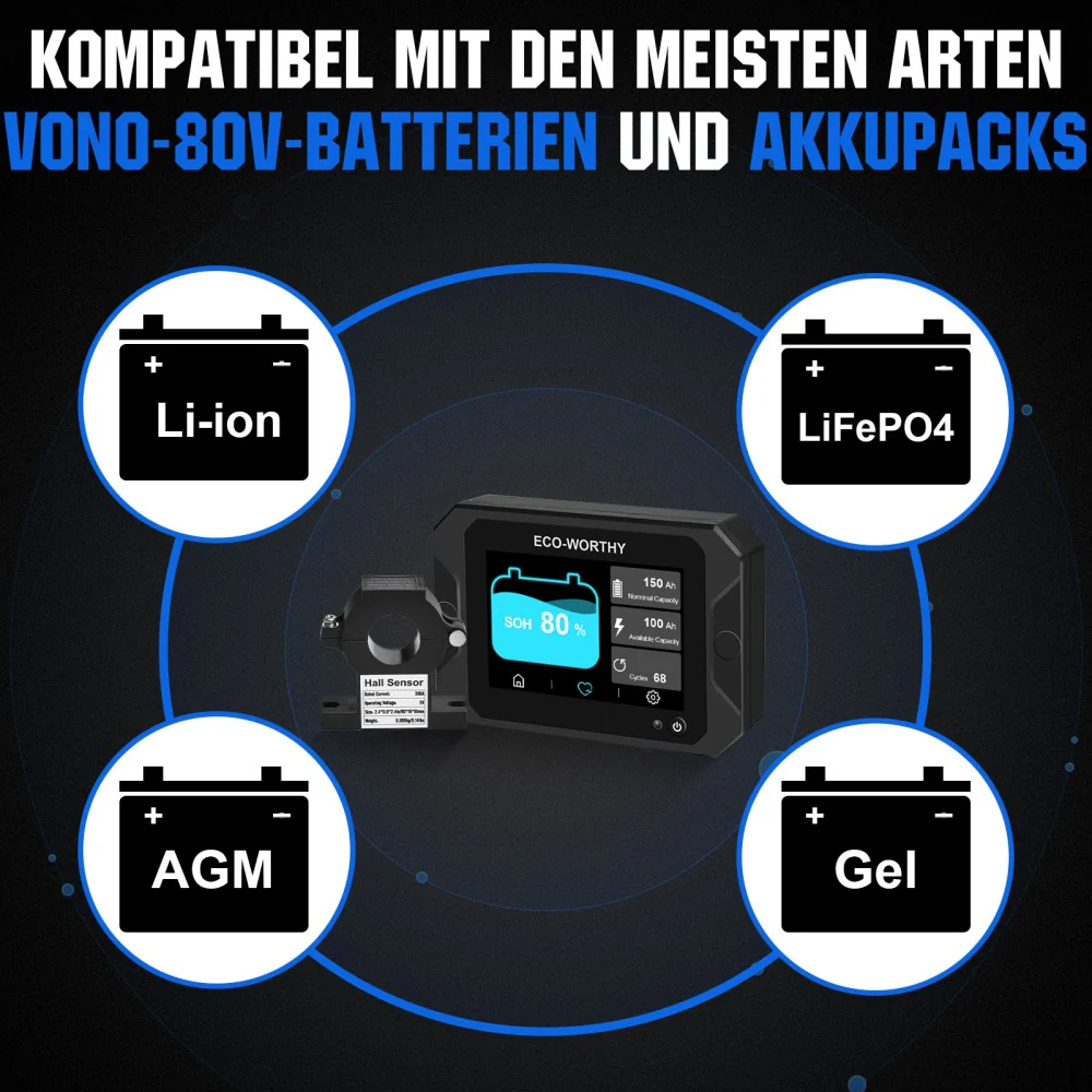 300A 3,5" berührbares Display Battery Monitor mit Hall-Sensor für AGM und Lithium Batterien (LiFePO4) - Image 5