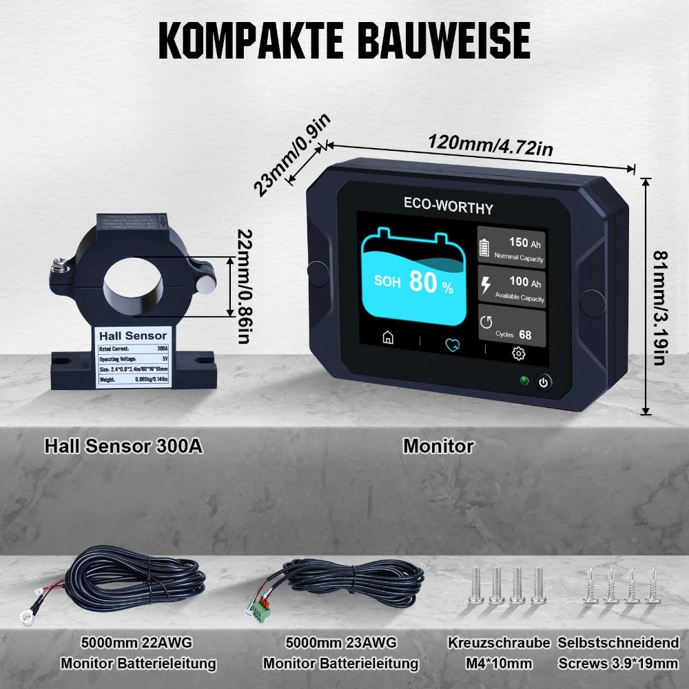 300A 3,5" berührbares Display Battery Monitor mit Hall-Sensor für AGM und Lithium Batterien (LiFePO4) - Image 6