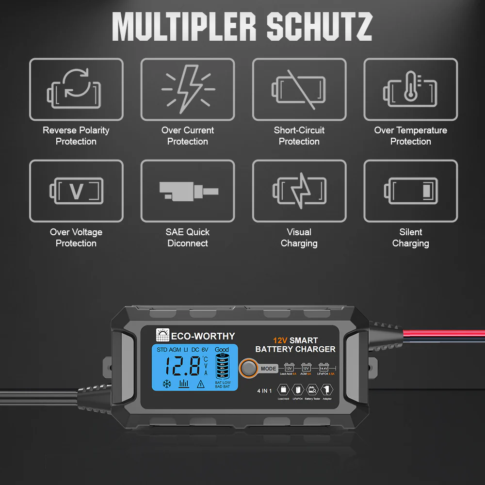 5A & 10A 12V Automatisches Intelligentes Batterie-Ladegerät mit LCD-Display für Lithium(LiFePO4) Batterien - Image 3