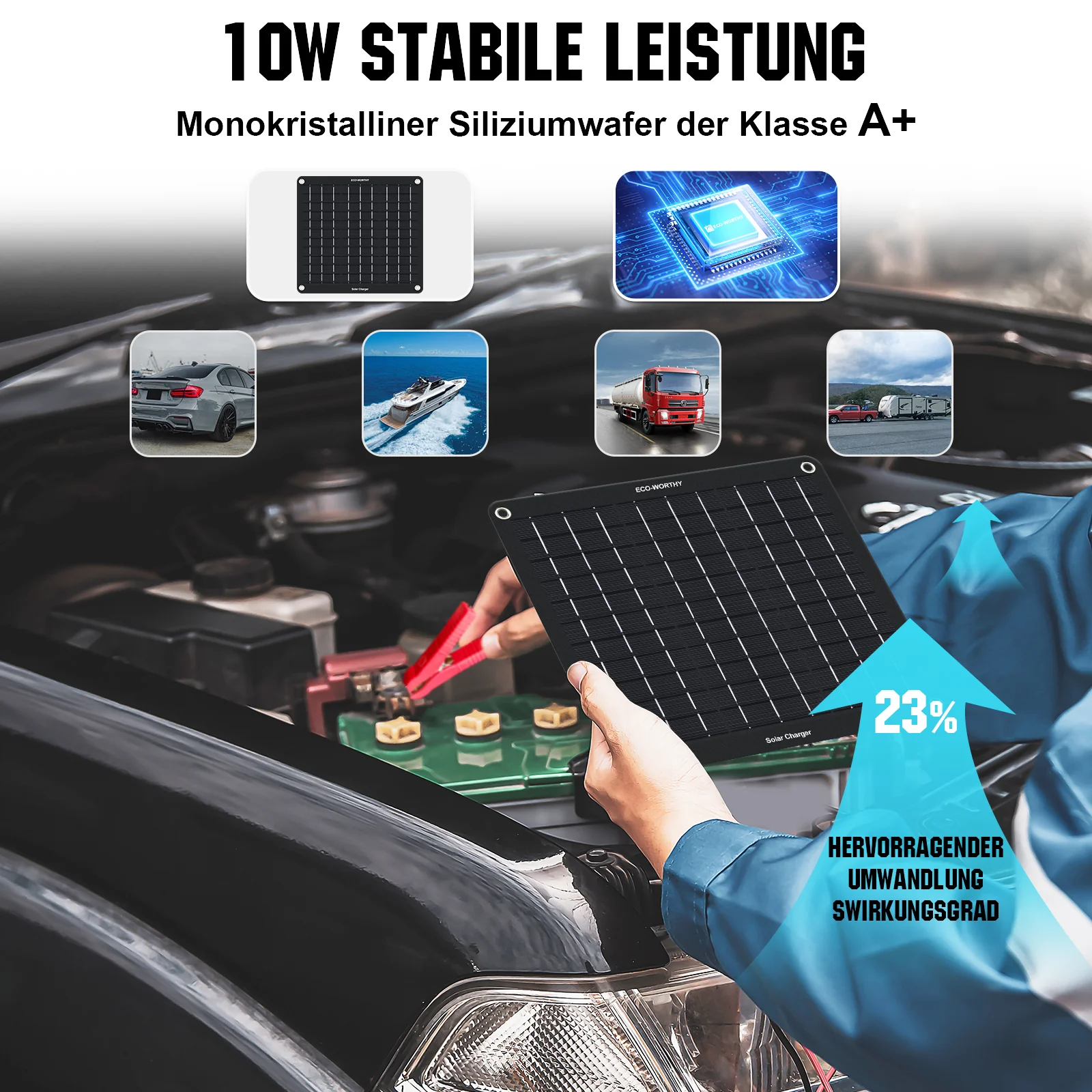 5Wp 10Wp Tragbares Solar-Erhaltungsladegerät für 12V-Batterien in Auto & Boot - Image 7