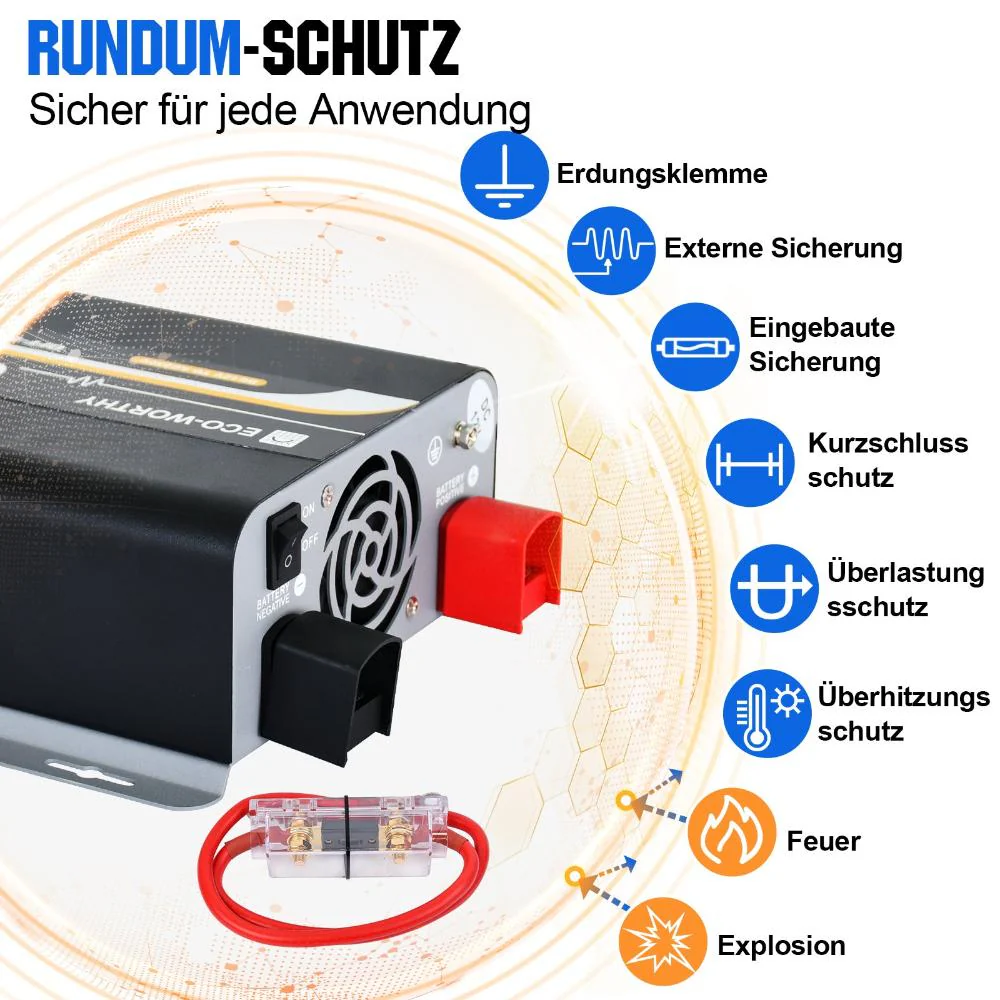 600W 12V Solar Wechselrichter Reiner Sinus DC 12V AC 230V - Image 3