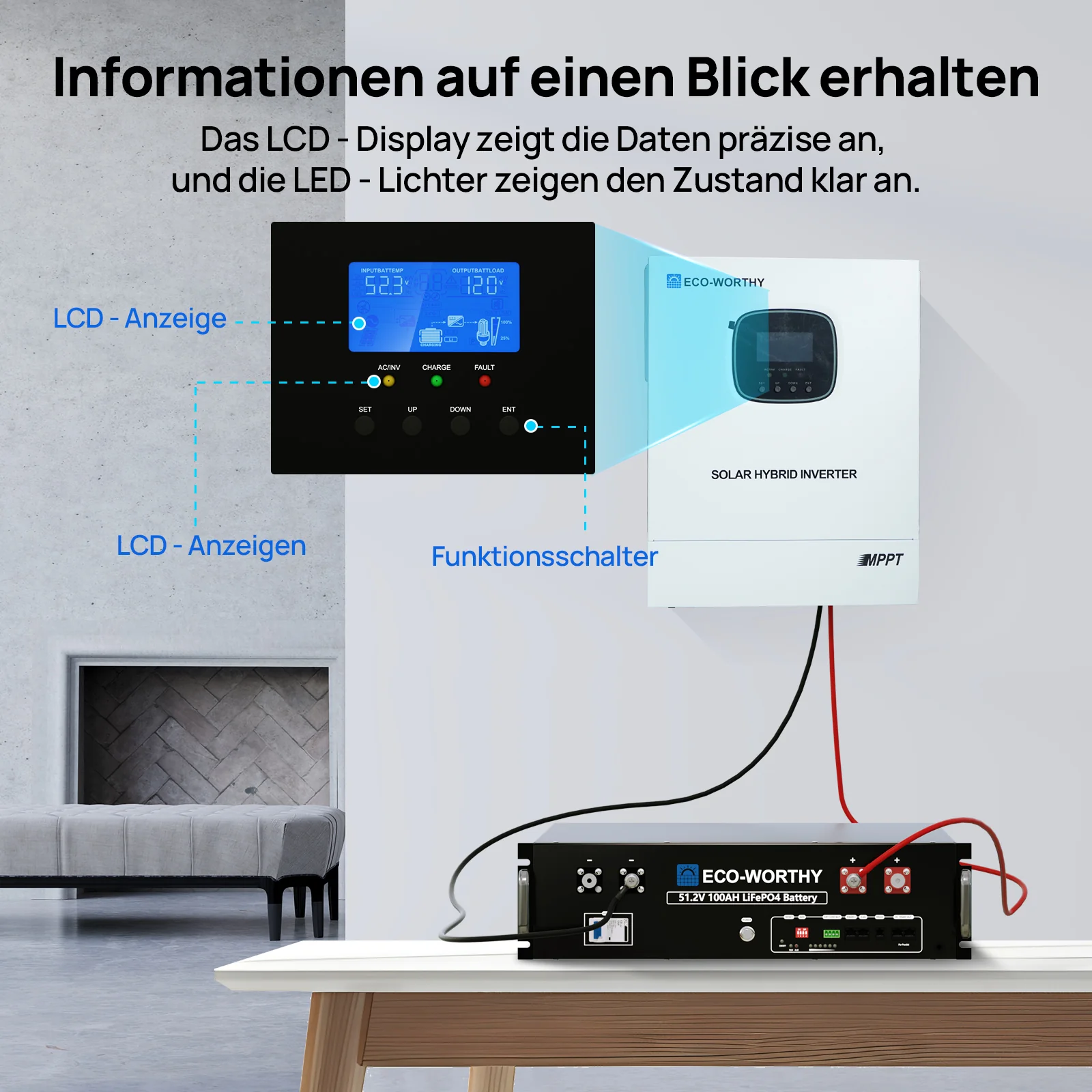 ECO-WORTHY 48V 3000W All-in-One Solar-Wechselrichter-Ladegerät | MPPT 60A, 3400W PV-Eingang - Image 5