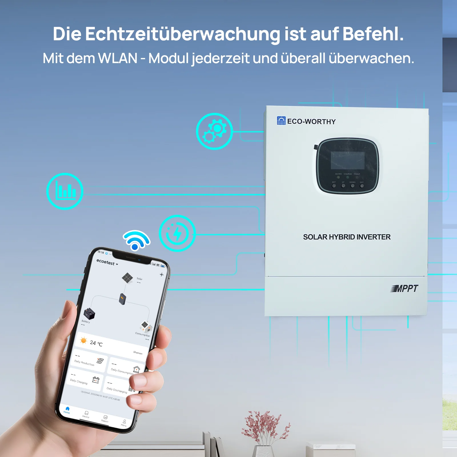 ECO-WORTHY 48V 3000W All-in-One Solar-Wechselrichter-Ladegerät | MPPT 60A, 3400W PV-Eingang - Image 6