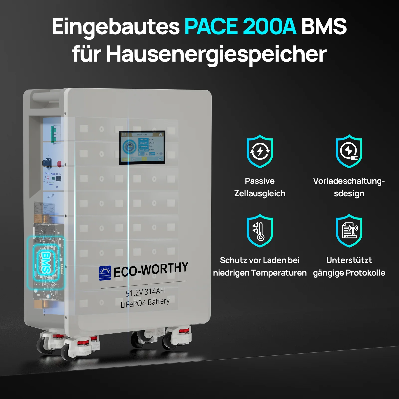 ECO-WORTHY 48V (51,2V) 314Ah LiFePO4-Batterie und 5000W 48V All-In-One Kombigeräte Solar Wechselrichter - Image 5