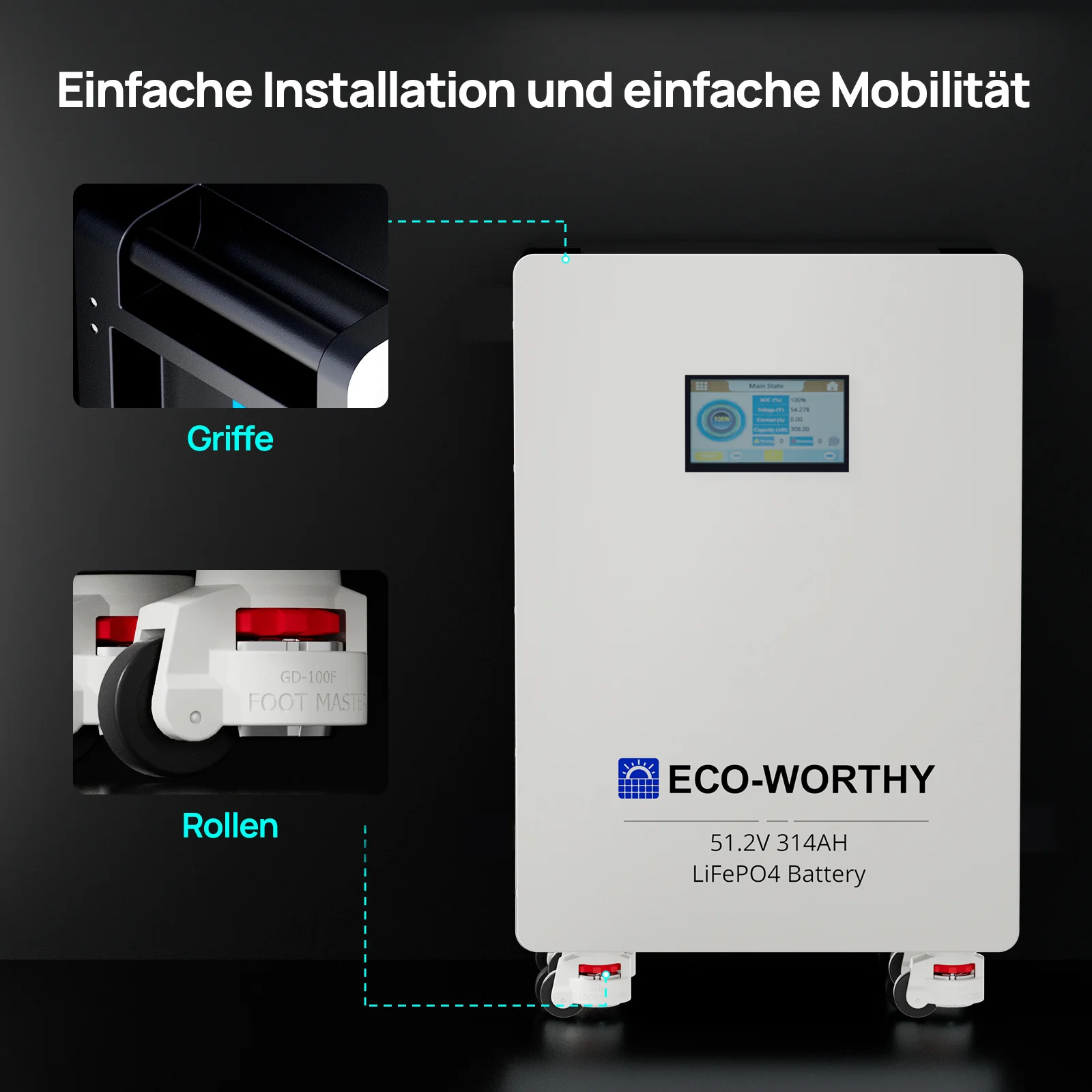 ECO-WORTHY 48V (51,2V) 314Ah LiFePO4-Batterie und 5000W 48V All-In-One Kombigeräte Solar Wechselrichter - Image 9