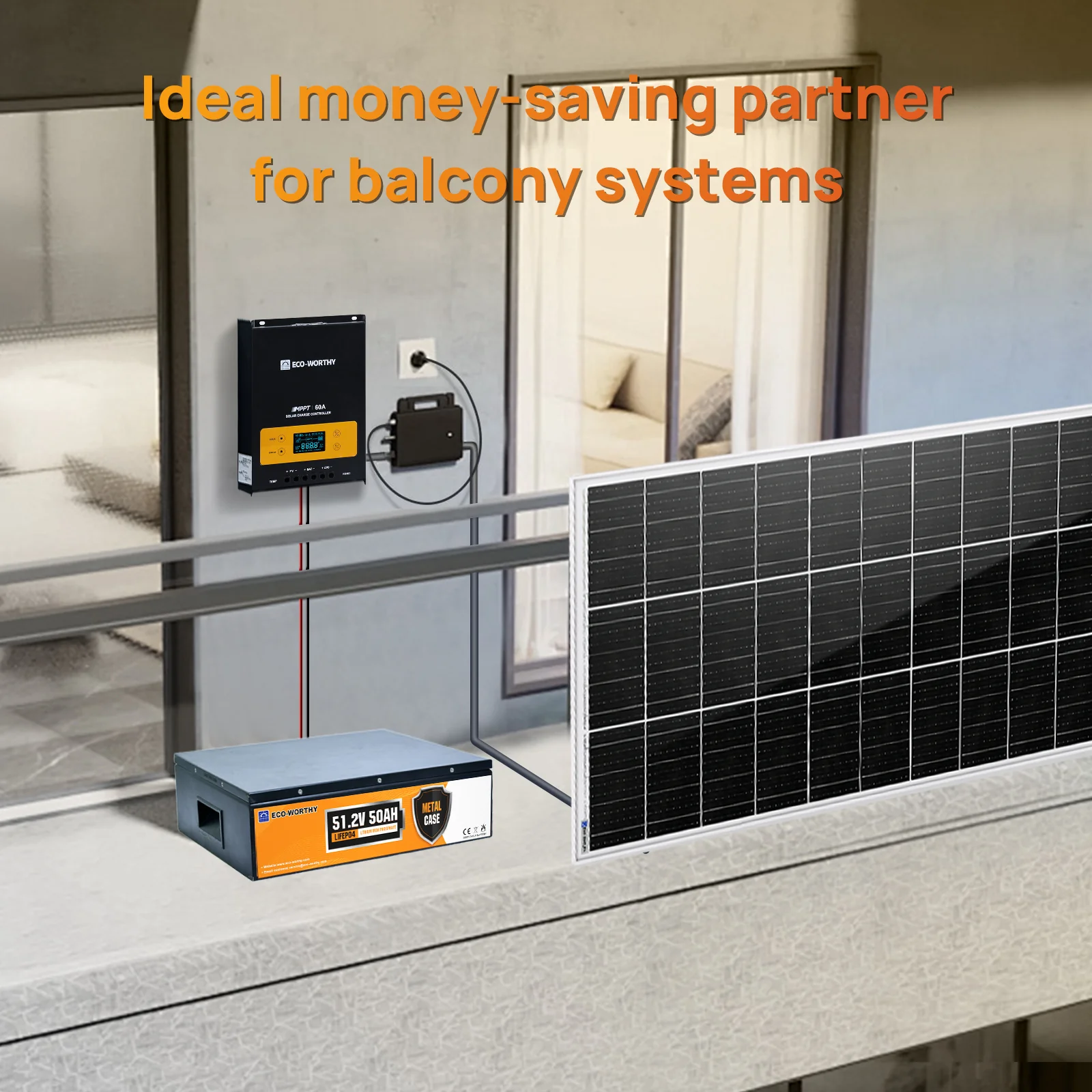 ECO-WORTHY Balkonkraftwerk Speicher 48V 50AH Batterie mit 60A MPPT 2,56KWh - Image 8