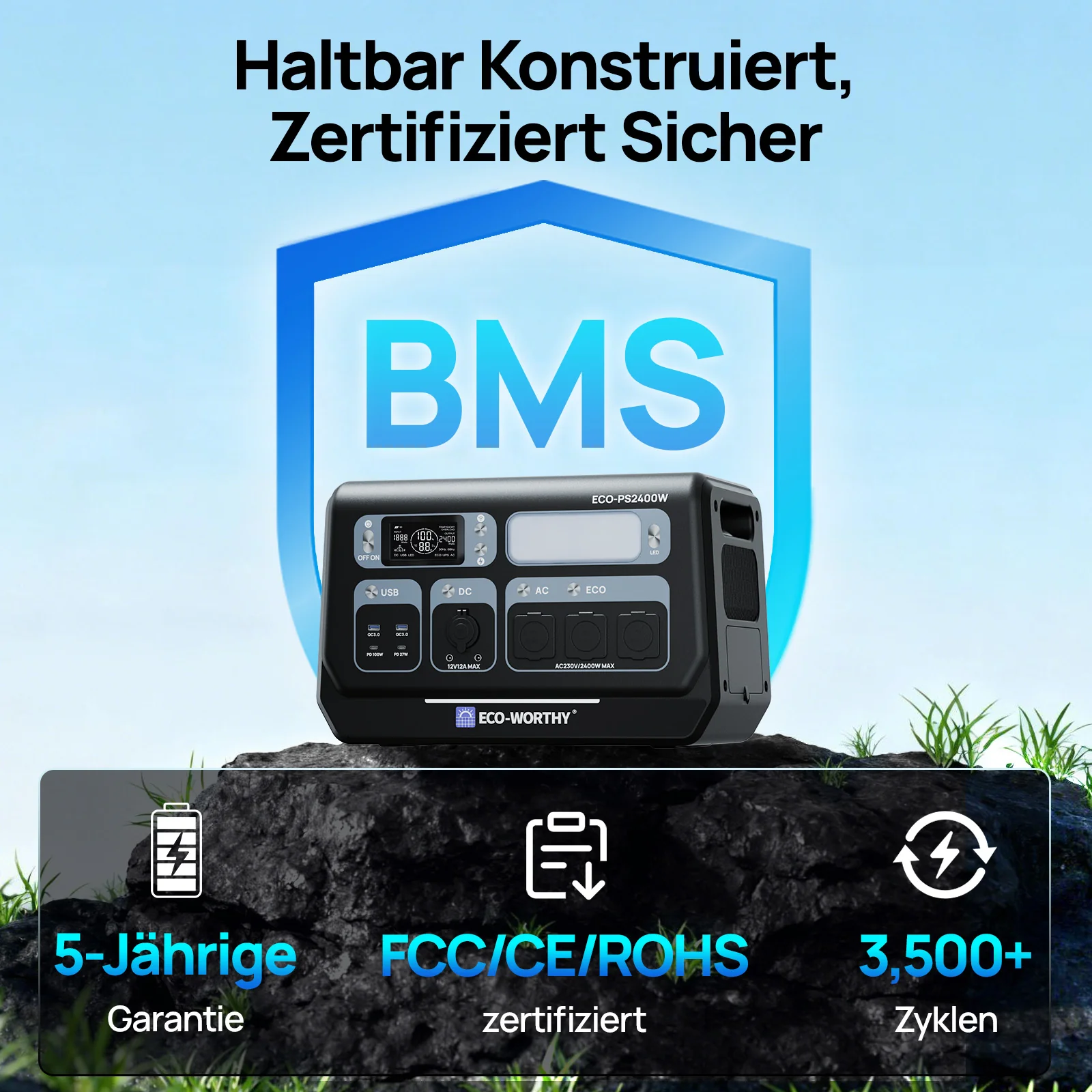 Eco-Worthy 2400W Tragbare Powerstation—2048Wh—WLAN und Bluetooth—Notstromversorgung - Image 5