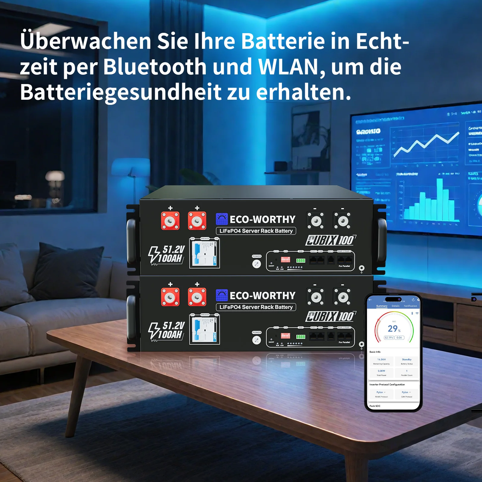 ECO-WORTHY 48V 100AH Lithiumbatterie und All-in-One-Wechselrichter 12KW 48Vdc-230/400Vac I Energiespeicher-Stromversorgungskit 15,36 kWh - Image 8