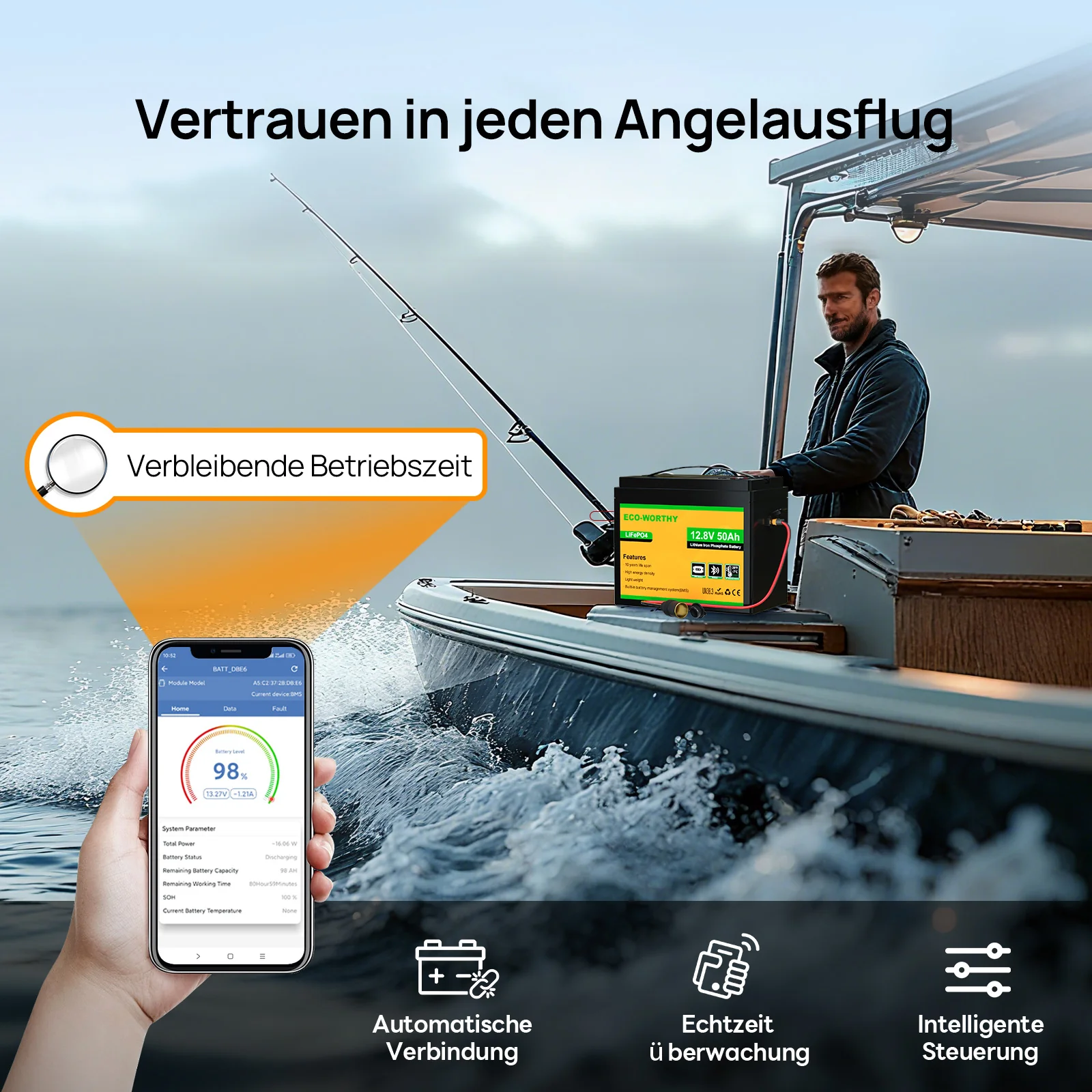 Eco-Worthy  12V 50Ah LiFePO4 XT60 Lithium Batterie mit Bluetooth und Untertemperaturschutz - Image 5