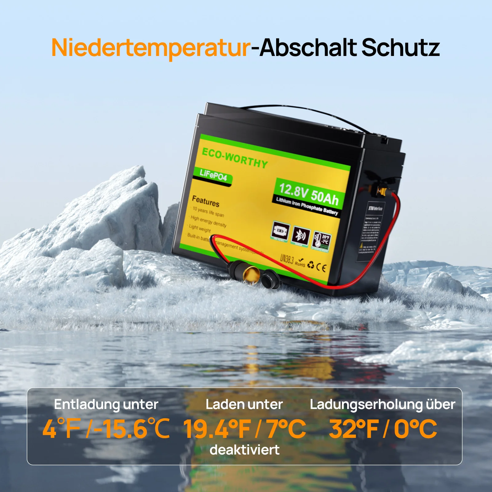 Eco-Worthy  12V 50Ah LiFePO4 XT60 Lithium Batterie mit Bluetooth und Untertemperaturschutz - Image 6