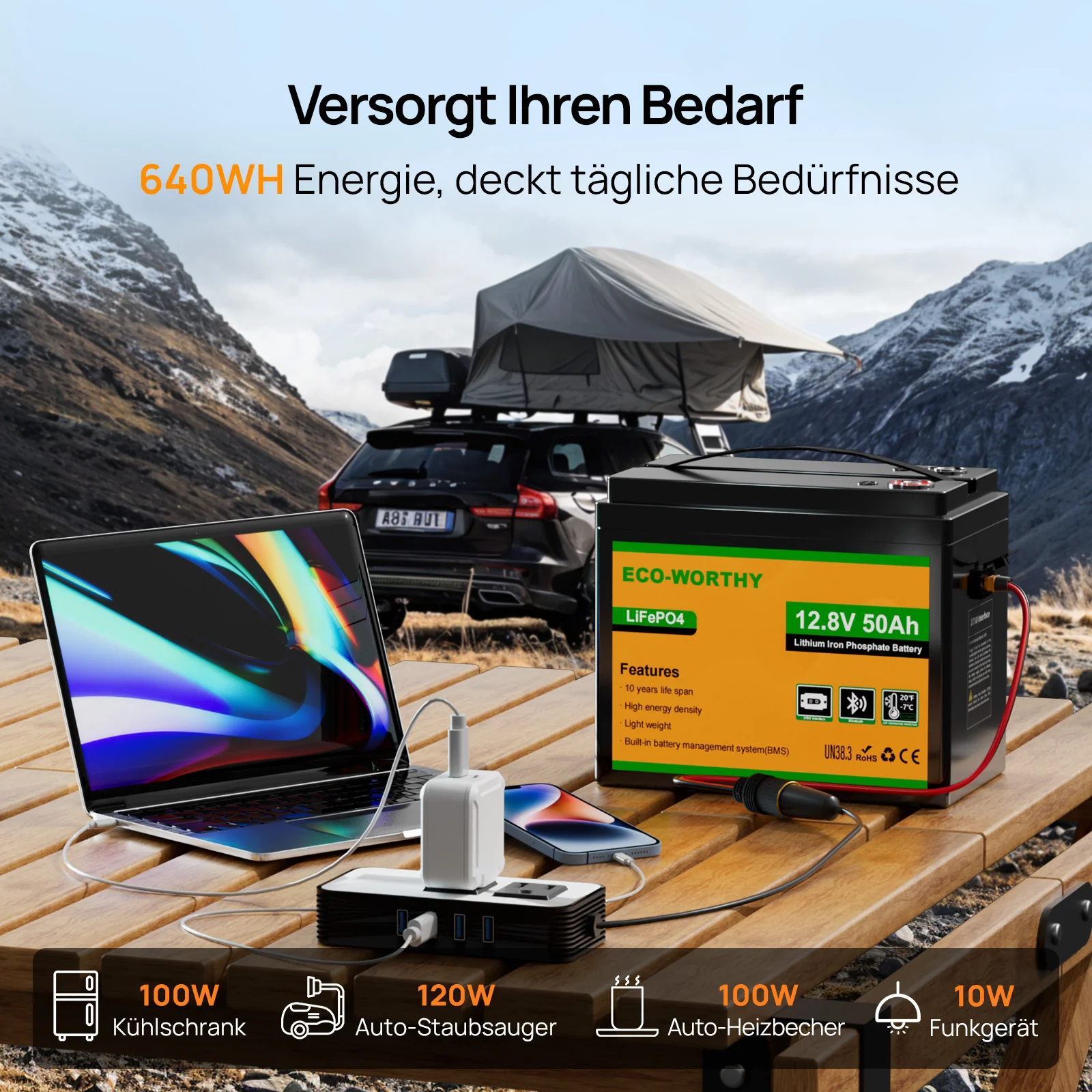 Eco-Worthy  12V 50Ah LiFePO4 XT60 Lithium Batterie mit Bluetooth und Untertemperaturschutz - Image 7