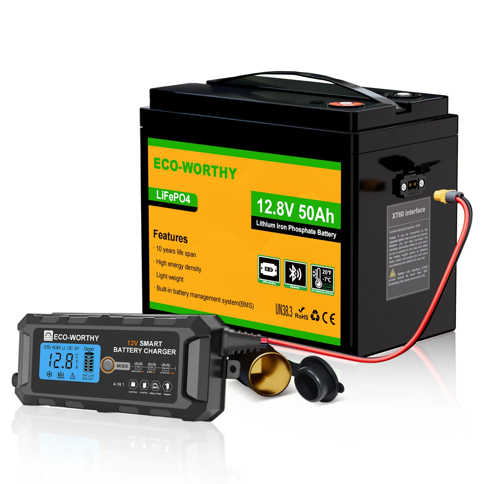 Eco-Worthy  12V 50Ah LiFePO4 XT60 Lithium Batterie mit Bluetooth und Untertemperaturschutz - Image 9
