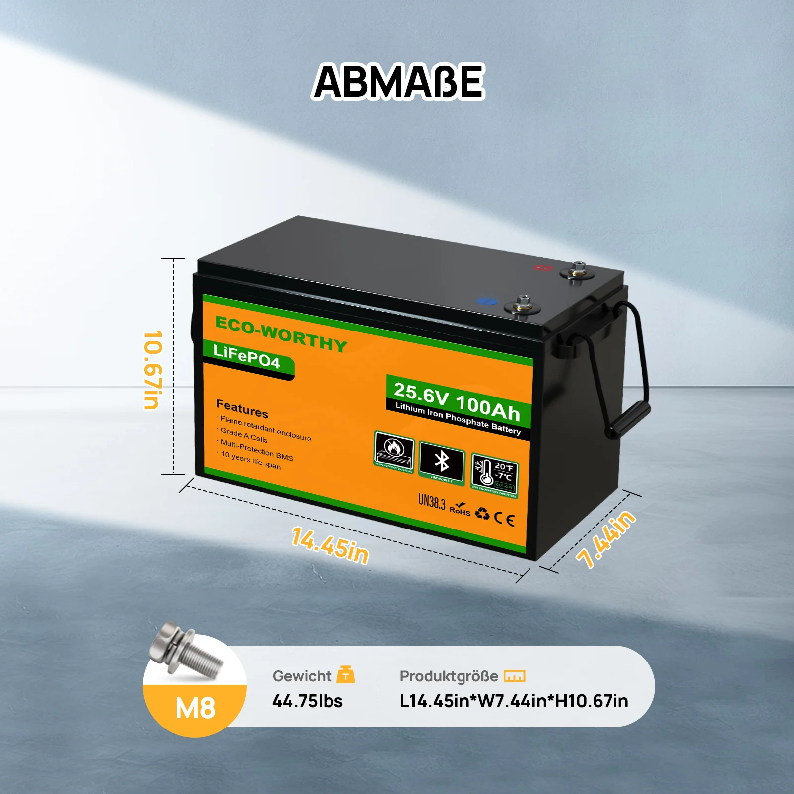Eco-Worthy 24V 100Ah LiFePO4 Lithium Batterie—Bluetooth und Untertemperaturschutz - Image 6