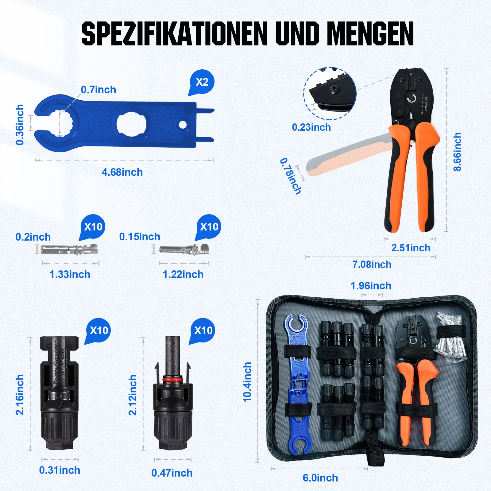 Solar Crimpzangen Set für 2,5/4,0/6,0mm² Solarkabel, 10 Paar Solarstecker + 2 x Solarschlüssel, Set für Solarinstallation, Photovoltaik - Image 5