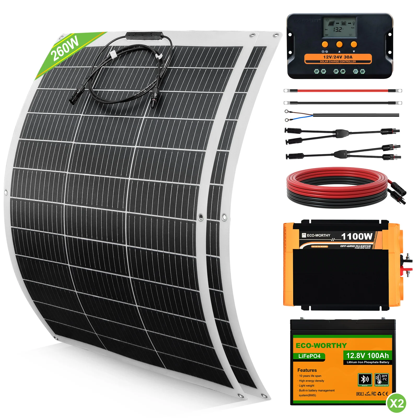 Wohnmobile 130Wp 260Wp 390Wp 520Wp 12V Komplettset Solaranlage mit 130Wp Semi-Flexibles Solarmodul+Lithium Speicher - Image 3